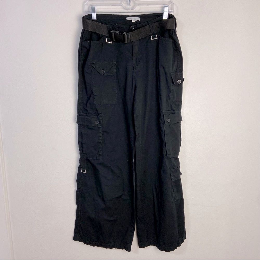 Angel Kiss Womens M Black Cargo Pants Wide Leg‎ Streetwear Grunge Punk Skater